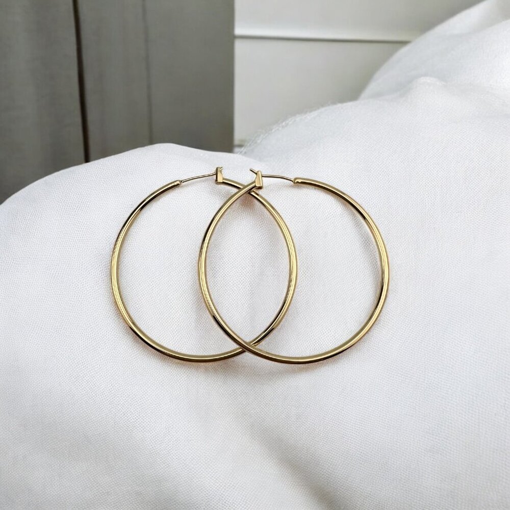14K Gold Filled Hoop Earrings 2” Large Closed Hoops Classic Statement